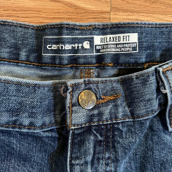 Carhartt Relaxed Fit Straight Jeans 38x30 | Heavy Denim Workwear Utility Pants - Picture 5 of 11